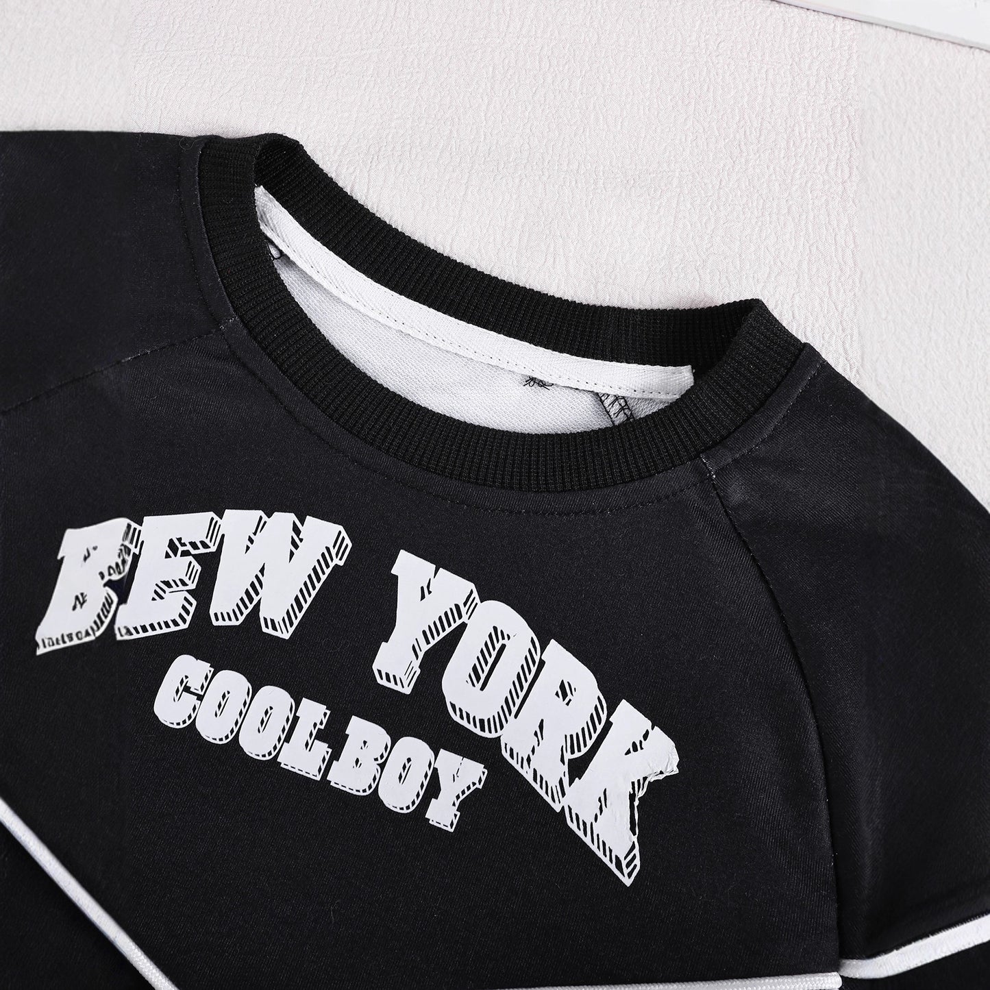 Casual Two-Piece Set for Boys Letter Print Crewneck Sweatshirt and Pants Kids Outfit