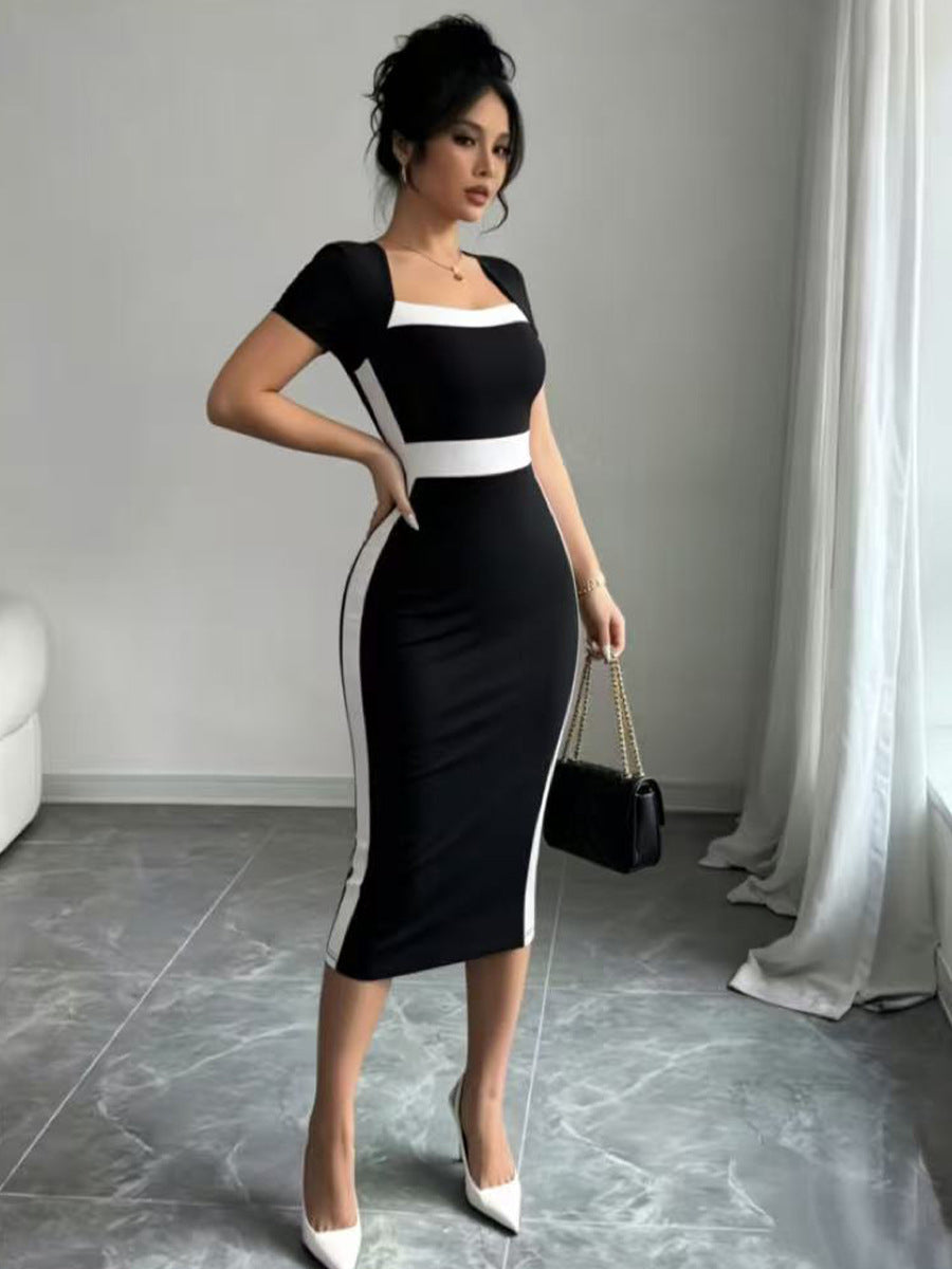 Bodycon Square Neck Cap Sleeve Dress