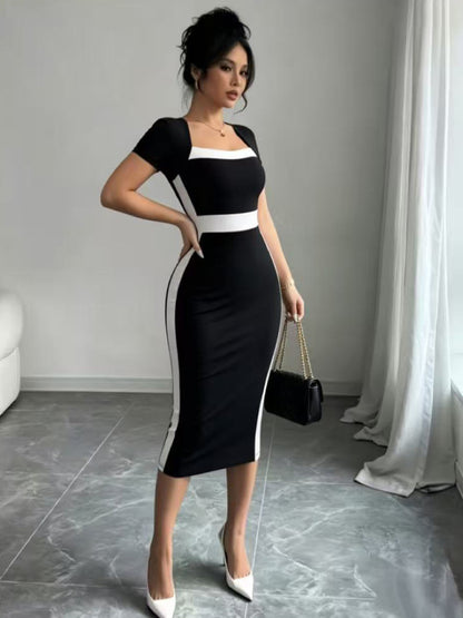 Bodycon Square Neck Cap Sleeve Dress