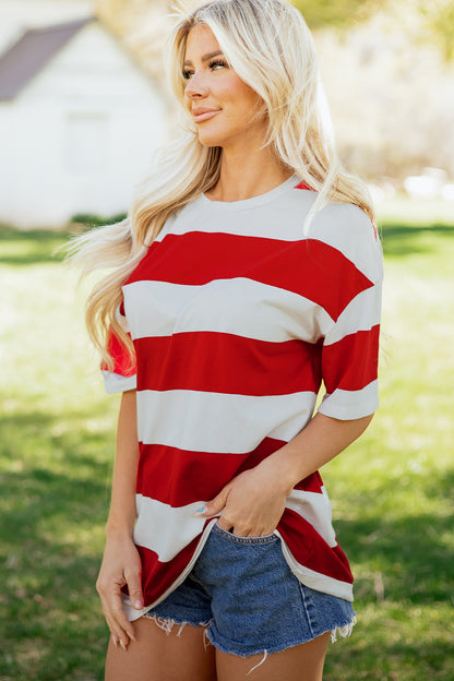 Oversized gestreepte T-shirt met kleurblokken en korte mouwen