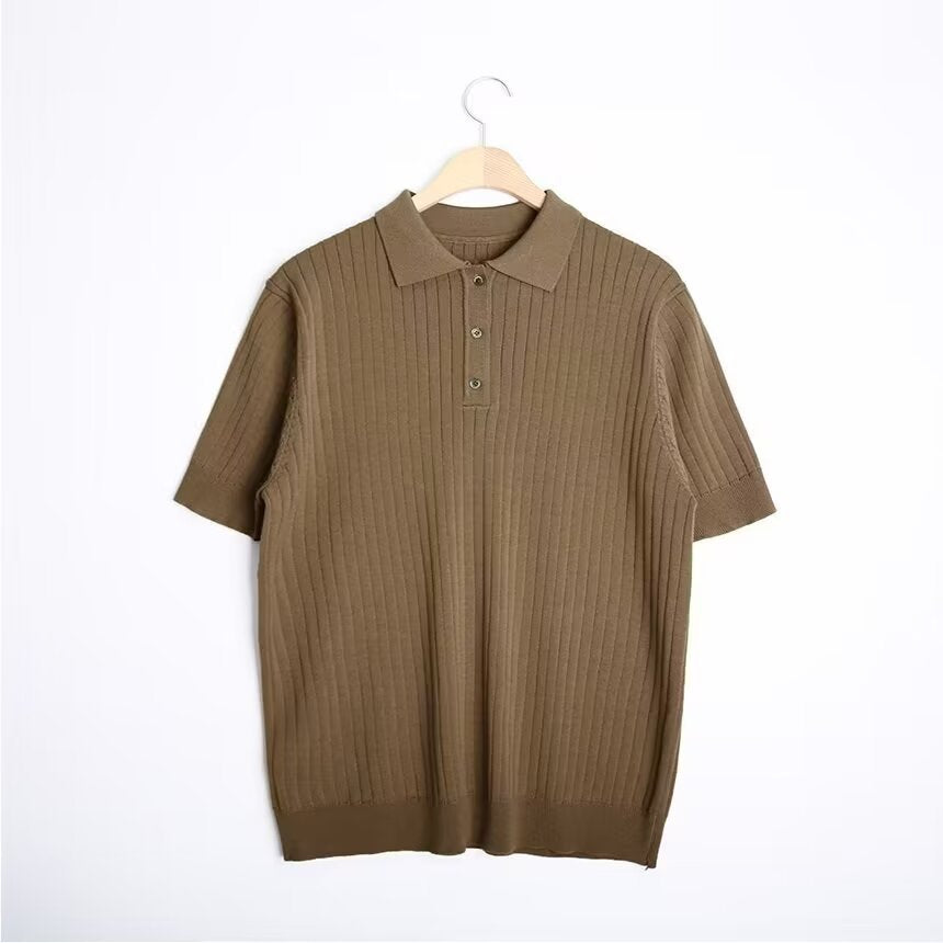 Fashion Casual Lapel Pure Color Polo Shirt Casual Knitted Short-Sleeved Men's Summer New Breathable Trendy Men's T-Shirt