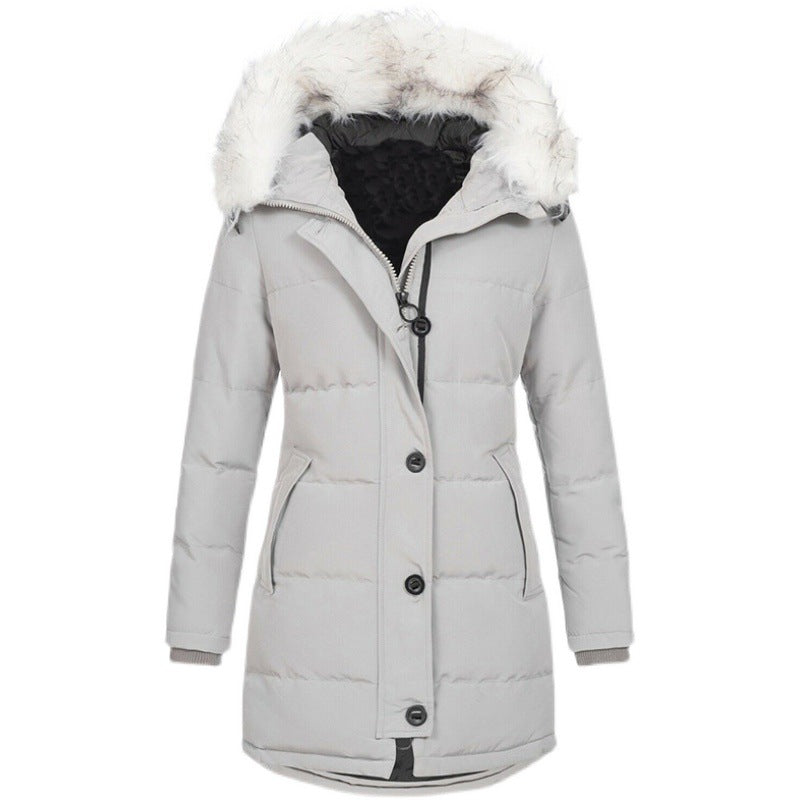 Womens Hooded Long Sleeve Warm Zipper Quilted Jacket