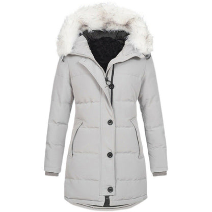 Womens Hooded Long Sleeve Warm Zipper Quilted Jacket
