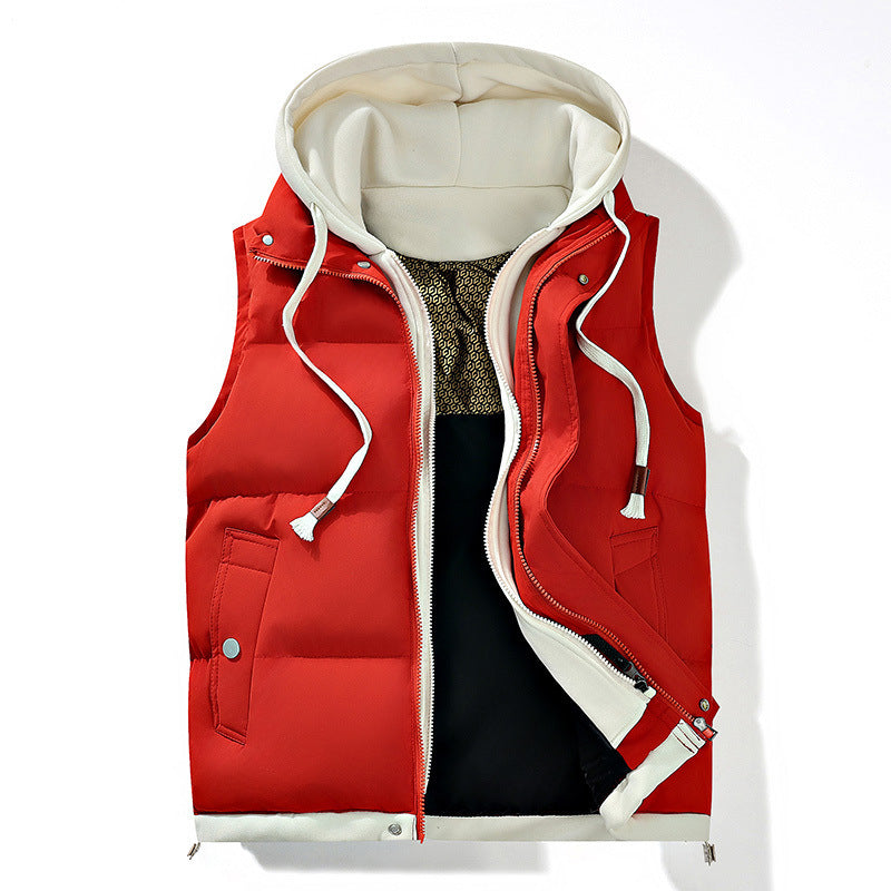 Heren gewatteerde bodywarmer met capuchon en ritssluiting