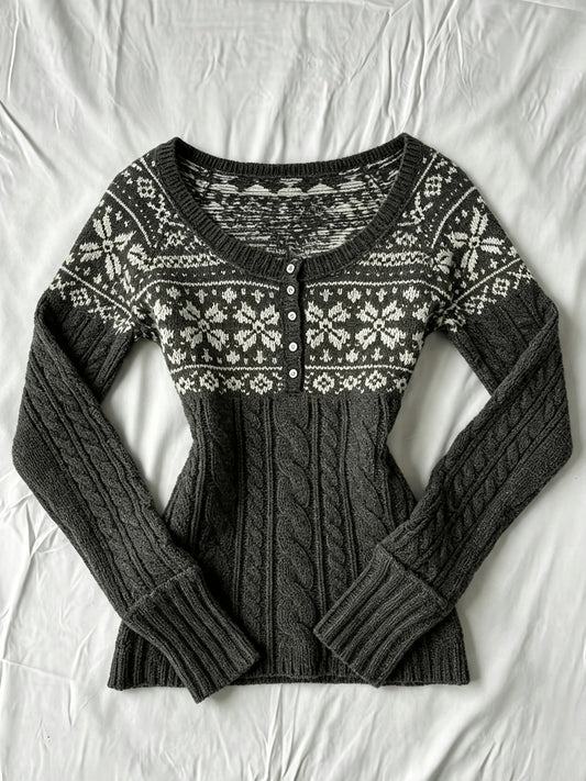 Women's round-neck button-up cardigan