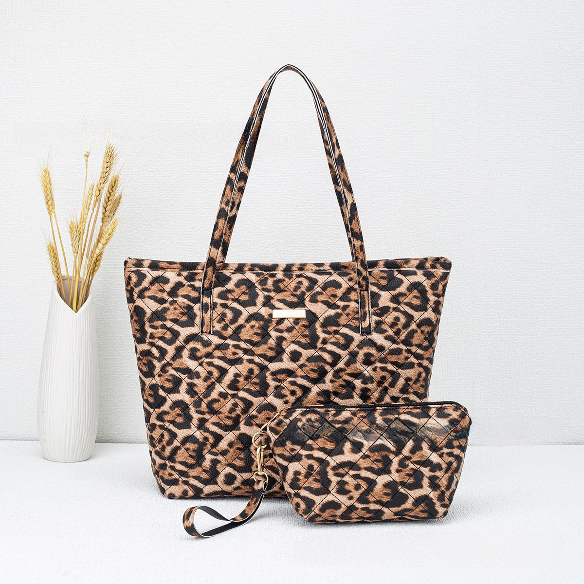 PU Embroidery Shoulder Tote Bag Set
