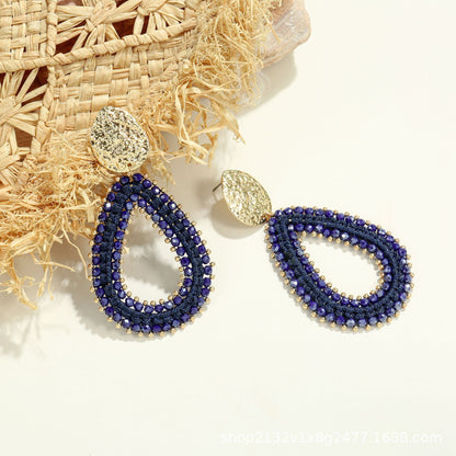 Geometric Oval Crystal Drop Earrings