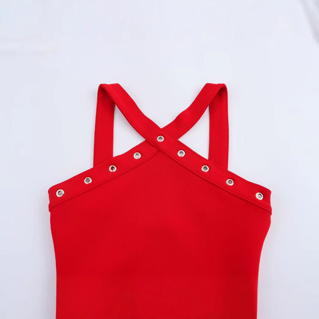Summer fashion short sexy women's hanging neck shaping elastic jumpsuit