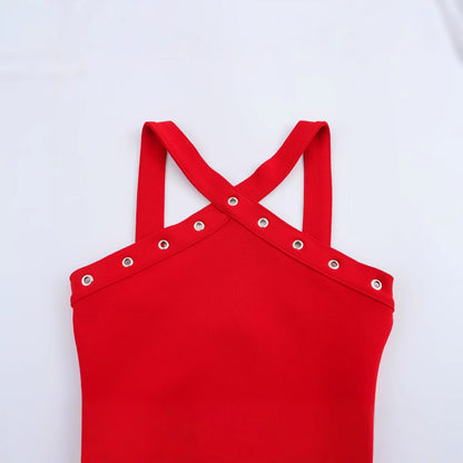 Summer fashion short sexy women's hanging neck shaping elastic jumpsuit
