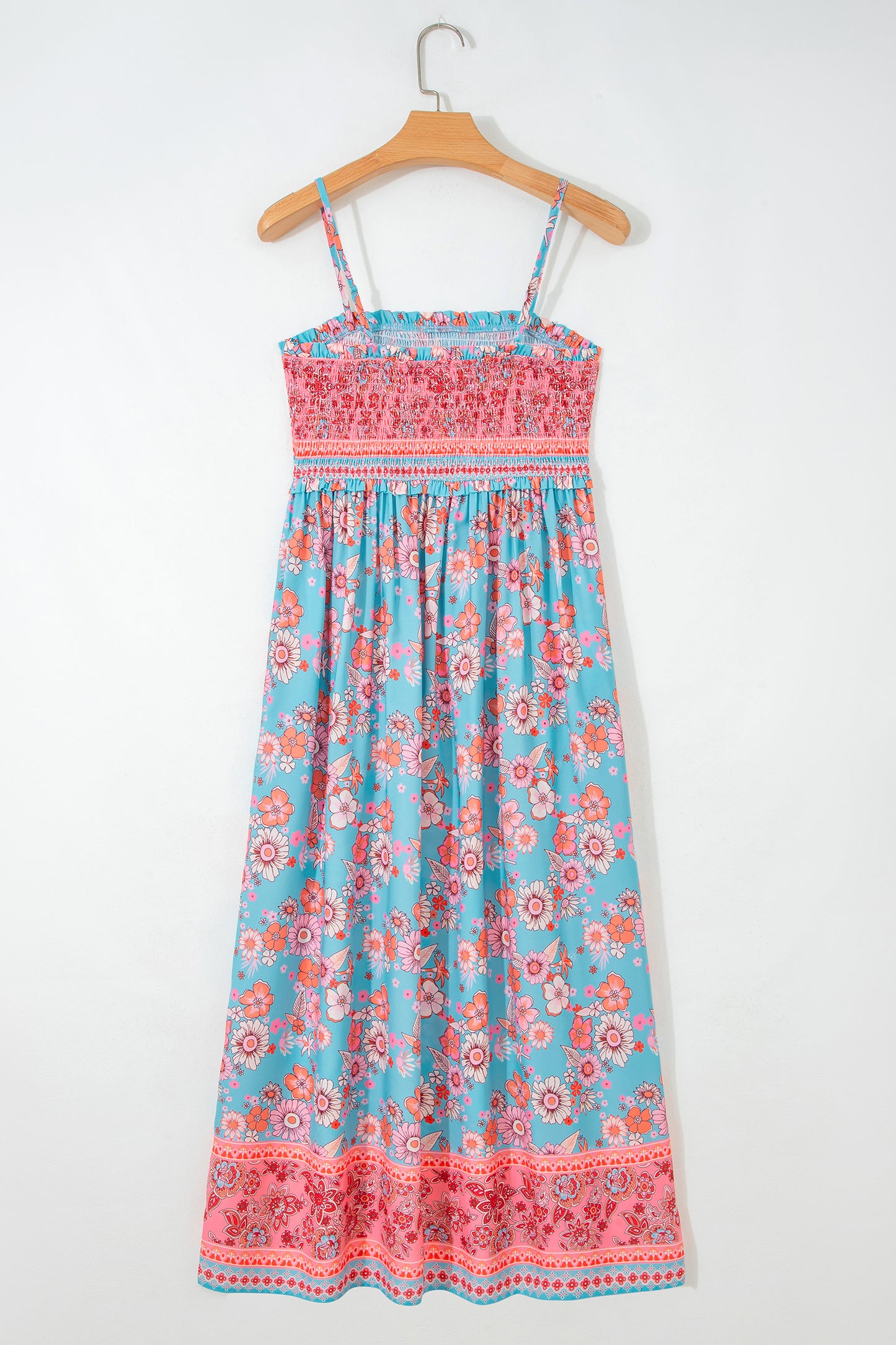 Maxi-jurk met bohemian etnische print gesmokte buste en spaghettibandjes