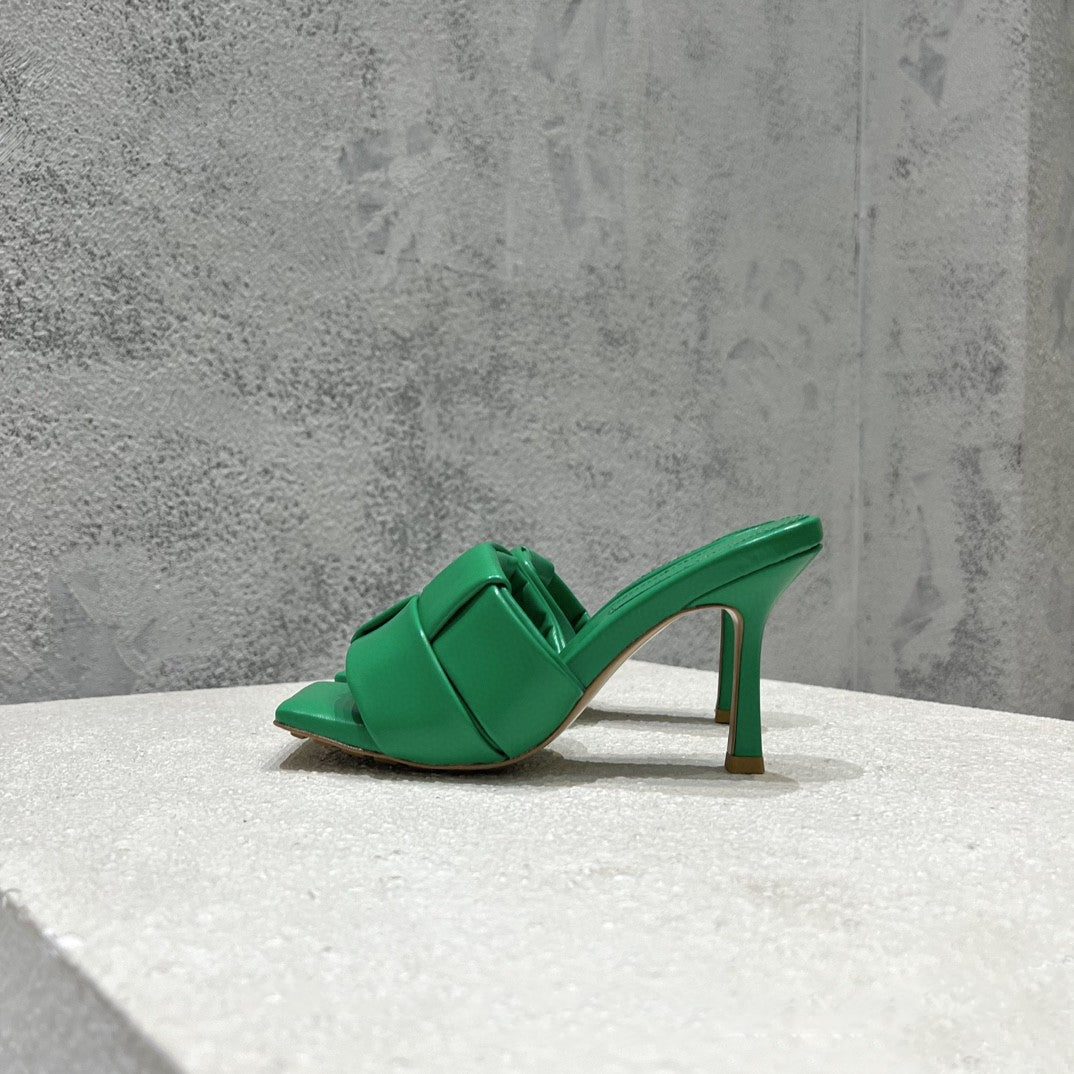 Dames slippers met hoge hakken van gesplitst leer in effen kleur
