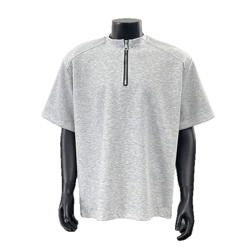 Half zip shoulder pad T-shirt for men short sleeved for summer