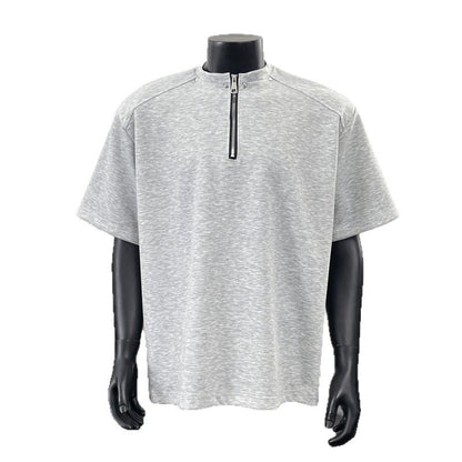 Half zip shoulder pad T-shirt for men short sleeved for summer
