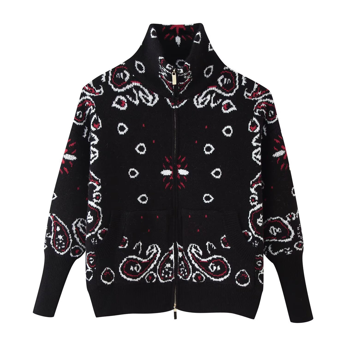 Loose Tricolor Zipper Long Sleeve Cardigan Sweater Jacket