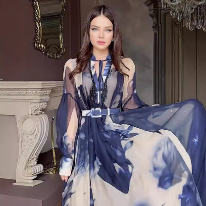 Printed long sleeved elegant slim fit women's dress