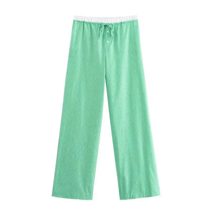 Striped Pants Sets Women's 2-piece Autumn Chic Loose Wide-leg Pants Sets Street Fashion Youth 2 Piece Sets Womens Outfits