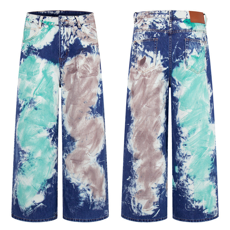 Unisex Loose Wide-leg High Street Trendy Distressed Long Pants