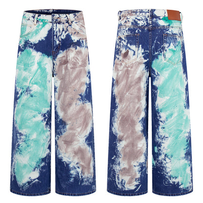 Unisex Loose Wide-leg High Street Trendy Distressed Long Pants