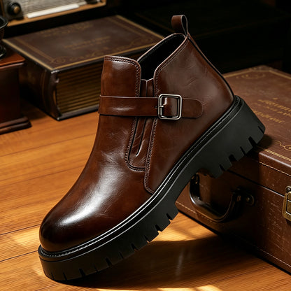 Mens Chunky Heel Leather Boots