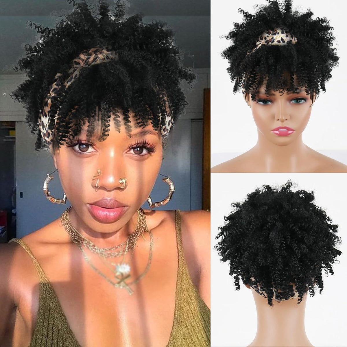 Women's Curly Headband Wig with Bangs
