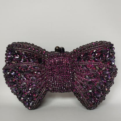 Rhinestone Bow Evening Bag with Chain