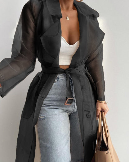 Pure Color Loose Lantern Sleeve Cardigan Shirt Jacket