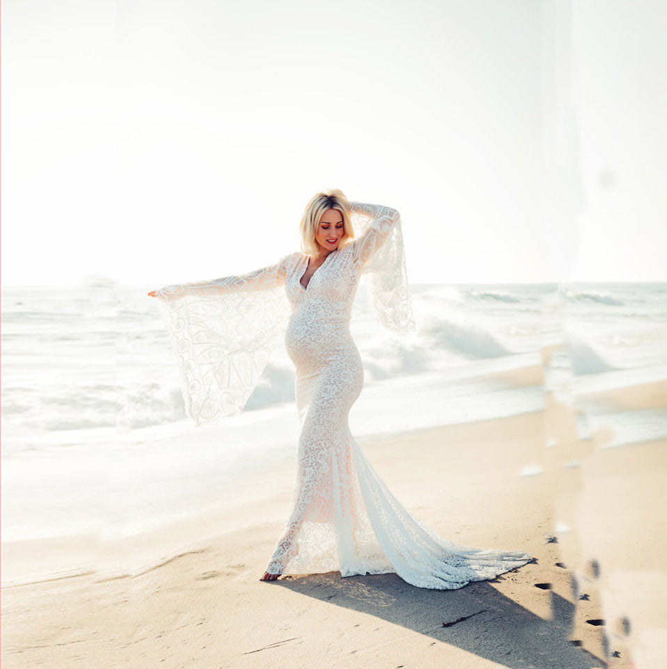 Witte kanten zeemeermin zwangerschapsjurk fotoshoots of speciale gelegenheden