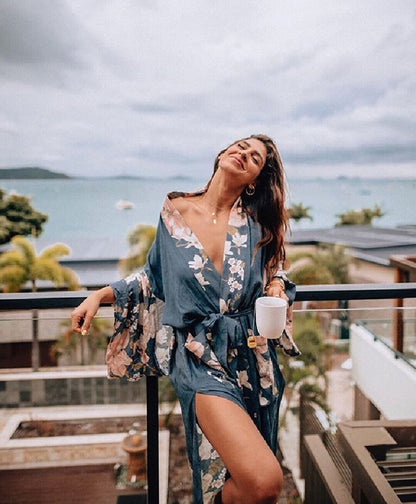 Dames kimono vest met print