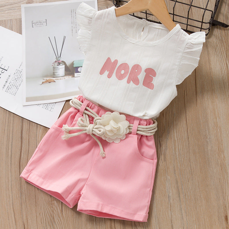 Meisjespakje top met ruches en korte wijde broek