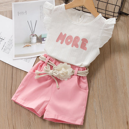 Meisjespakje top met ruches en korte wijde broek