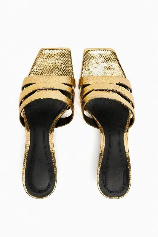 Women's Heel Mules Gold Heels Women's Sandals Ladies Heeled Sandals Slingback Stiletto High Heels Sandal