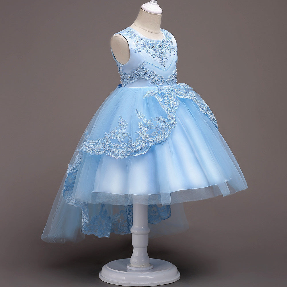 Childrens Evening Dress Lace Bow Diamond Sleeveless Performance Dress