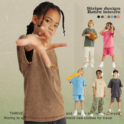 Washed Round Neck Short Sleeve Batik Children's T-shirt