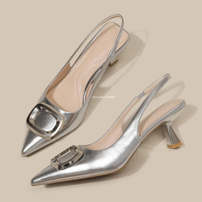 French Square Buckle Pointed Toe Stiletto Heels