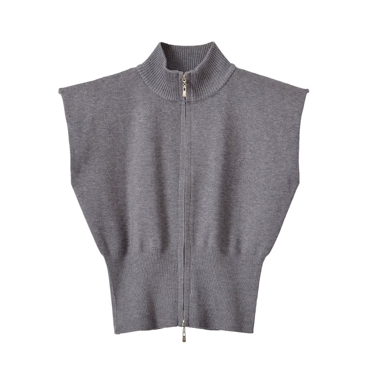 Fashionable stand-up collar sleeveless knitwear