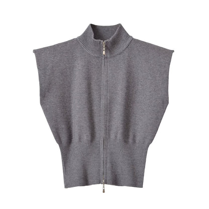 Fashionable stand-up collar sleeveless knitwear