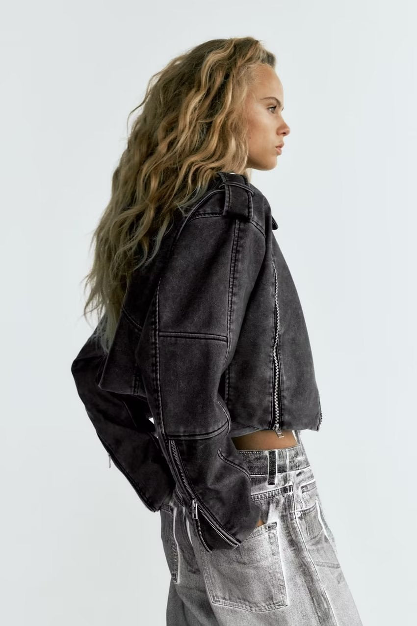 Dames Imitatieleren motorjack met verweerd effect