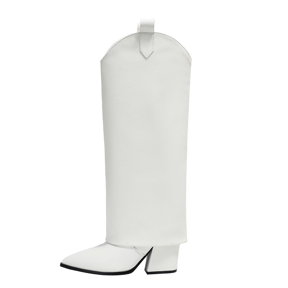 Western PU Puntige Chunky Heel Pantyhose Laarzen