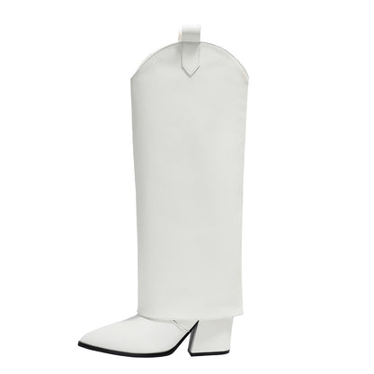 Western PU Puntige Chunky Heel Pantyhose Laarzen