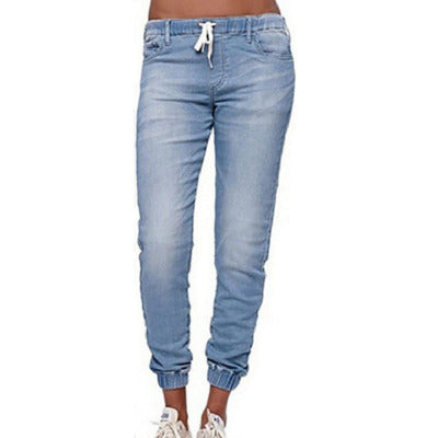 2025 spring and autumn AliExpress European and American New loose large size elastic waistband lace-up jeans women's trousers women's denim