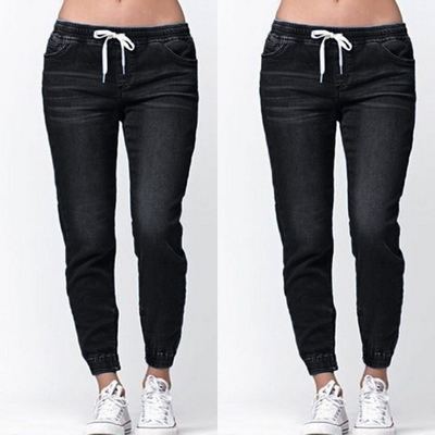 2025 spring and autumn AliExpress European and American New loose large size elastic waistband lace-up jeans women's trousers women's denim