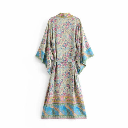 Amerikaanse dames lange kimono met vleermuismouwen en print
