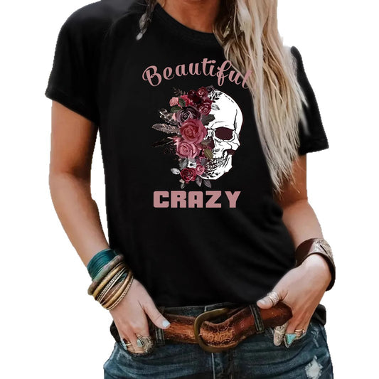 Skull flower printed top for women