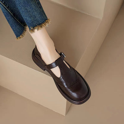 Retro colored fabric block small leather shoes