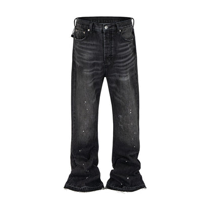 Men's Vintage Washed Wide-Leg Splatter Paint Jeans
