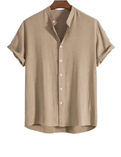 Men's Stand Collar Slim Fit Linen-Cotton Suit Set