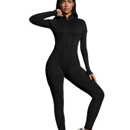 Yoga sports jumpsuit long sleeve zipper fitness suit for women