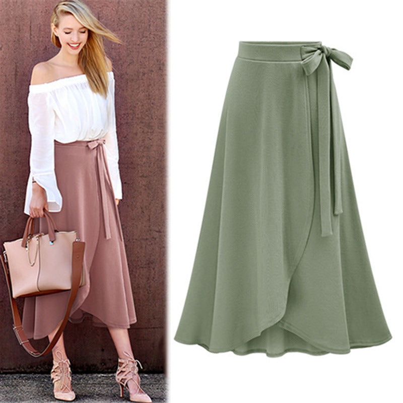 Women's skirt 2025 Autumn New High waist asymmetric skirt slit skirt European and American plus size women's clothes lace-up skirt