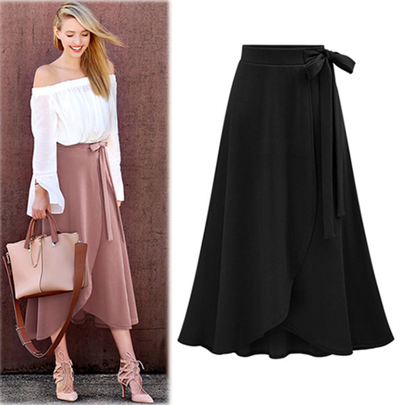 Women's skirt 2025 Autumn New High waist asymmetric skirt slit skirt European and American plus size women's clothes lace-up skirt
