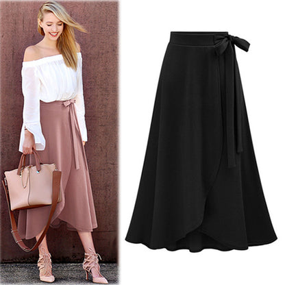 Women's skirt 2025 Autumn New High waist asymmetric skirt slit skirt European and American plus size women's clothes lace-up skirt